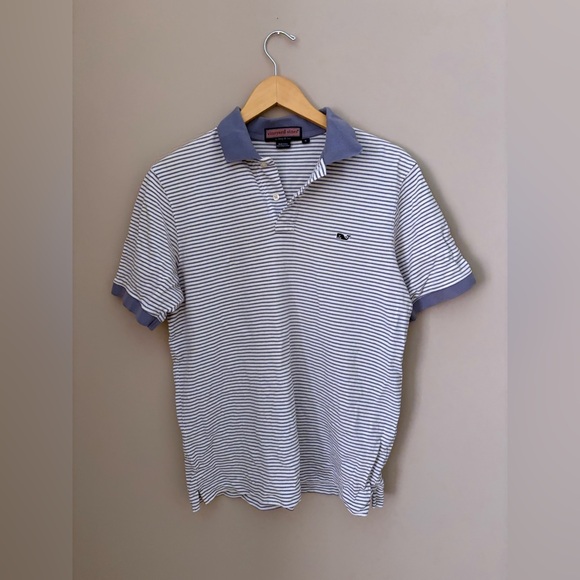 Vineyard Vines Other - Men’s Vineyard Vines White and Blue Striped Polo with Blue Collar Size S